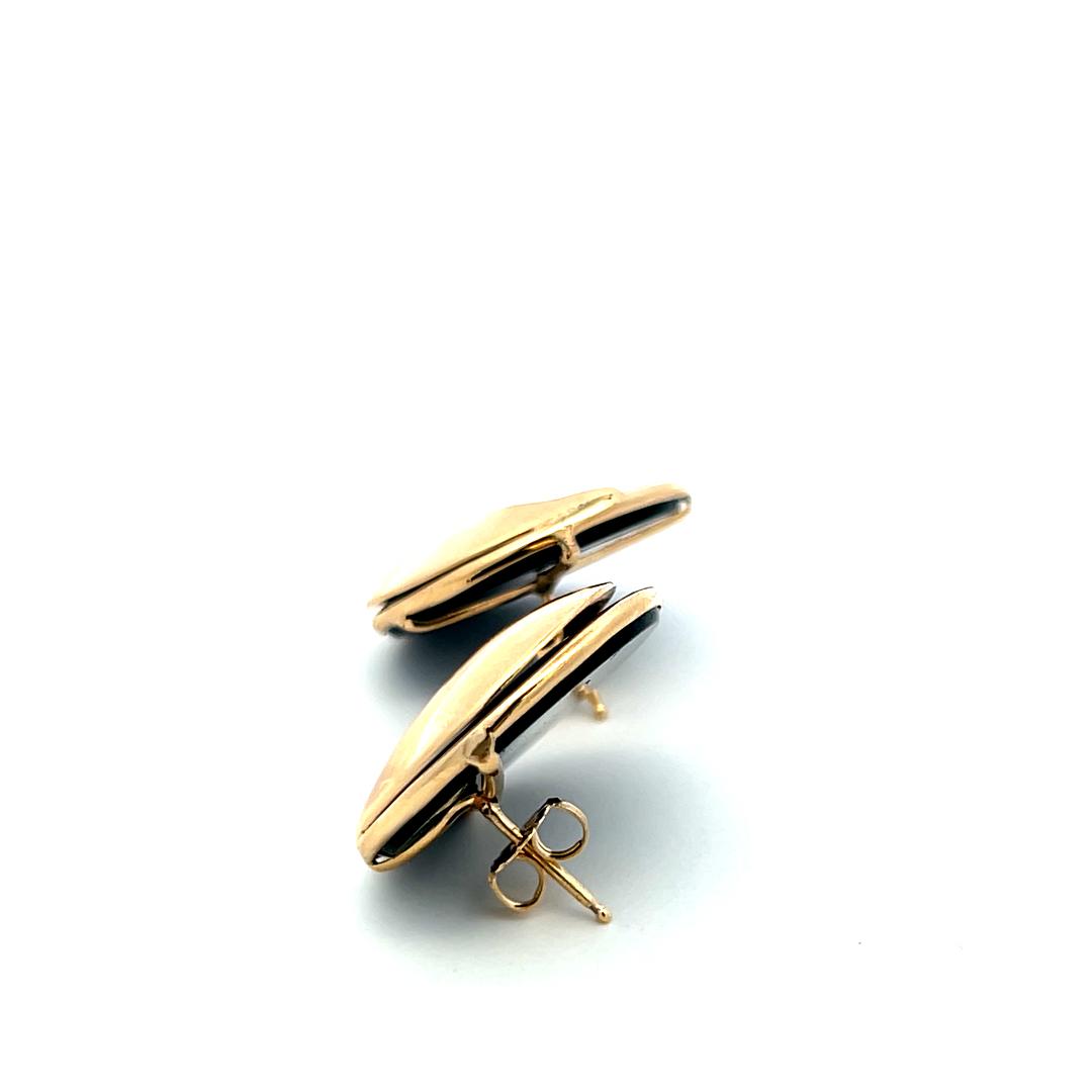 14K Yellow Gold Round Onyx Stud Earrings – Vintage Modernist Design
