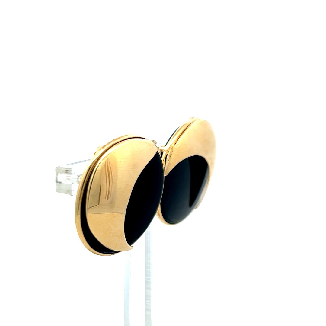 14K Yellow Gold Round Onyx Stud Earrings – Vintage Modernist Design
