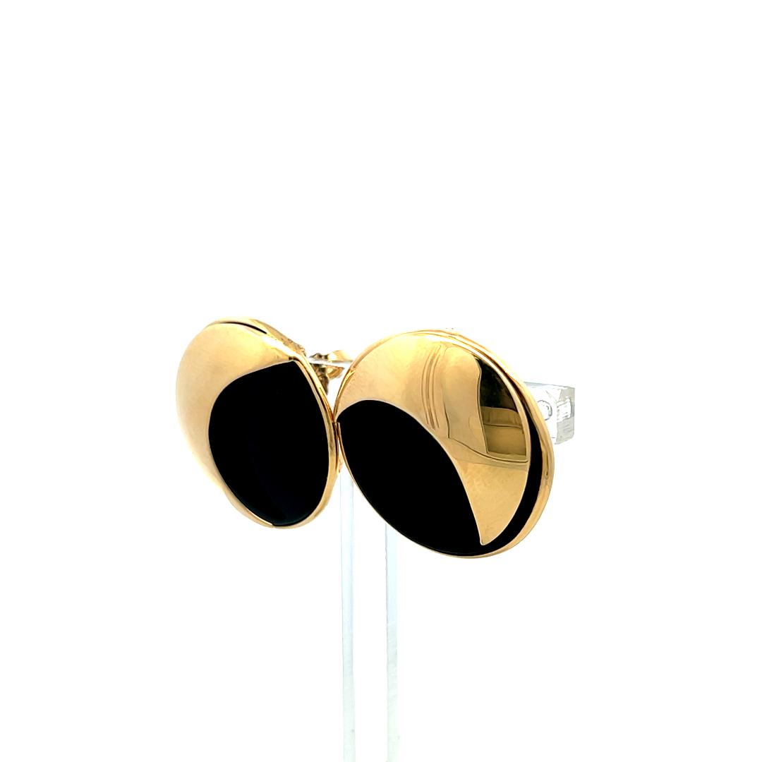 14K Yellow Gold Round Onyx Stud Earrings – Vintage Modernist Design