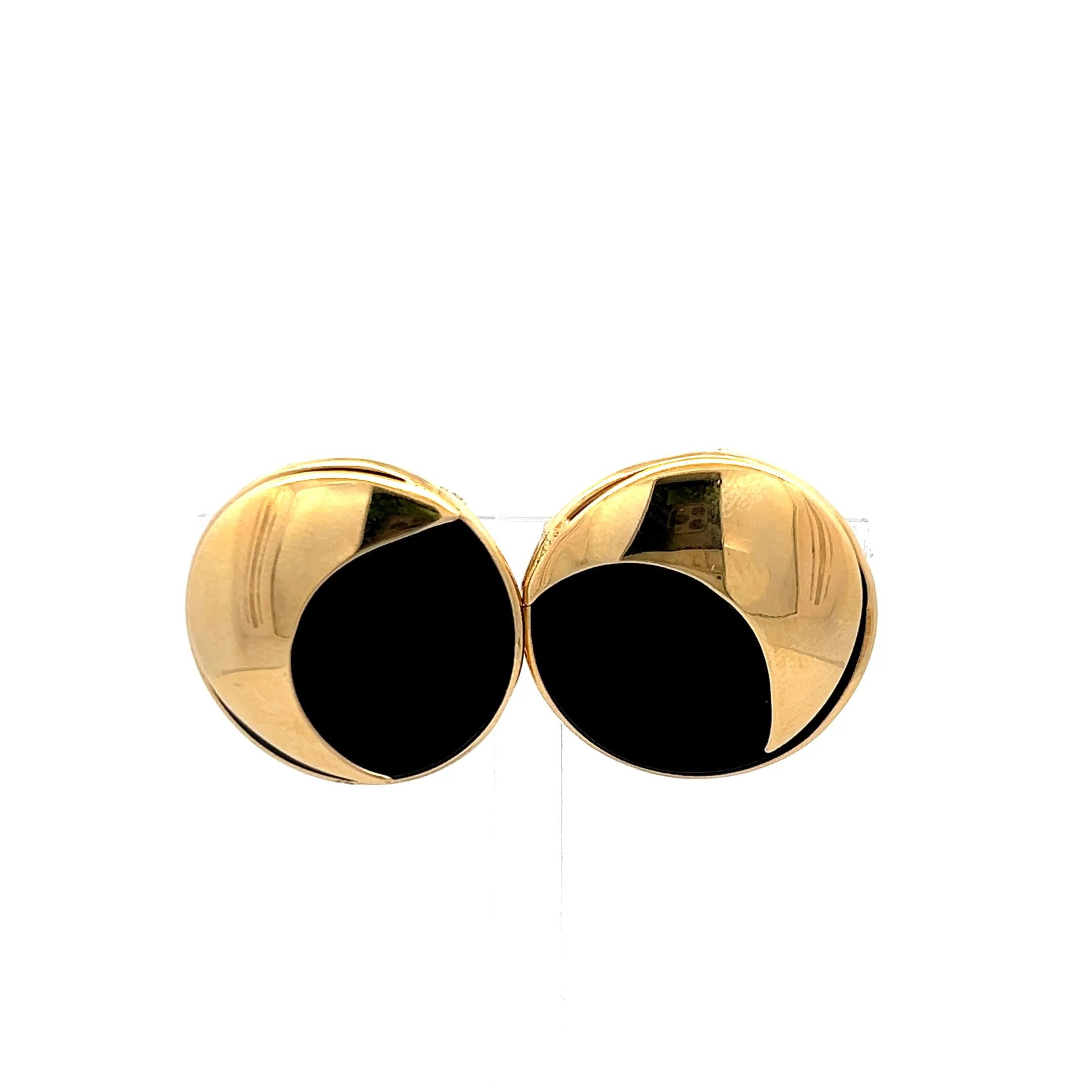 14K Yellow Gold Round Onyx Stud Earrings – Vintage Modernist Design