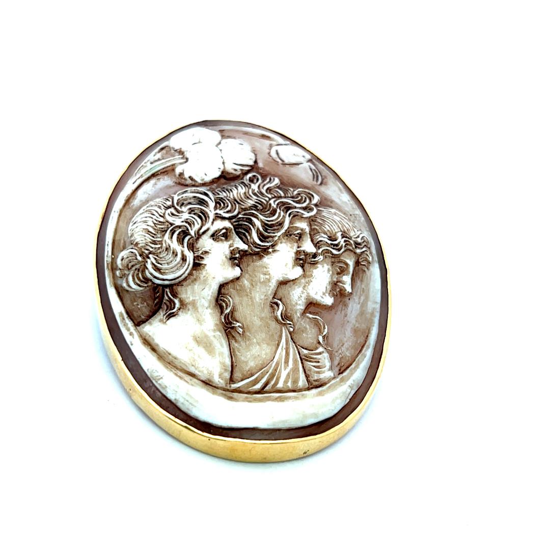Vintage 14 Karat Yellow Gold Cameo Pin Brooch 21.7 Grams