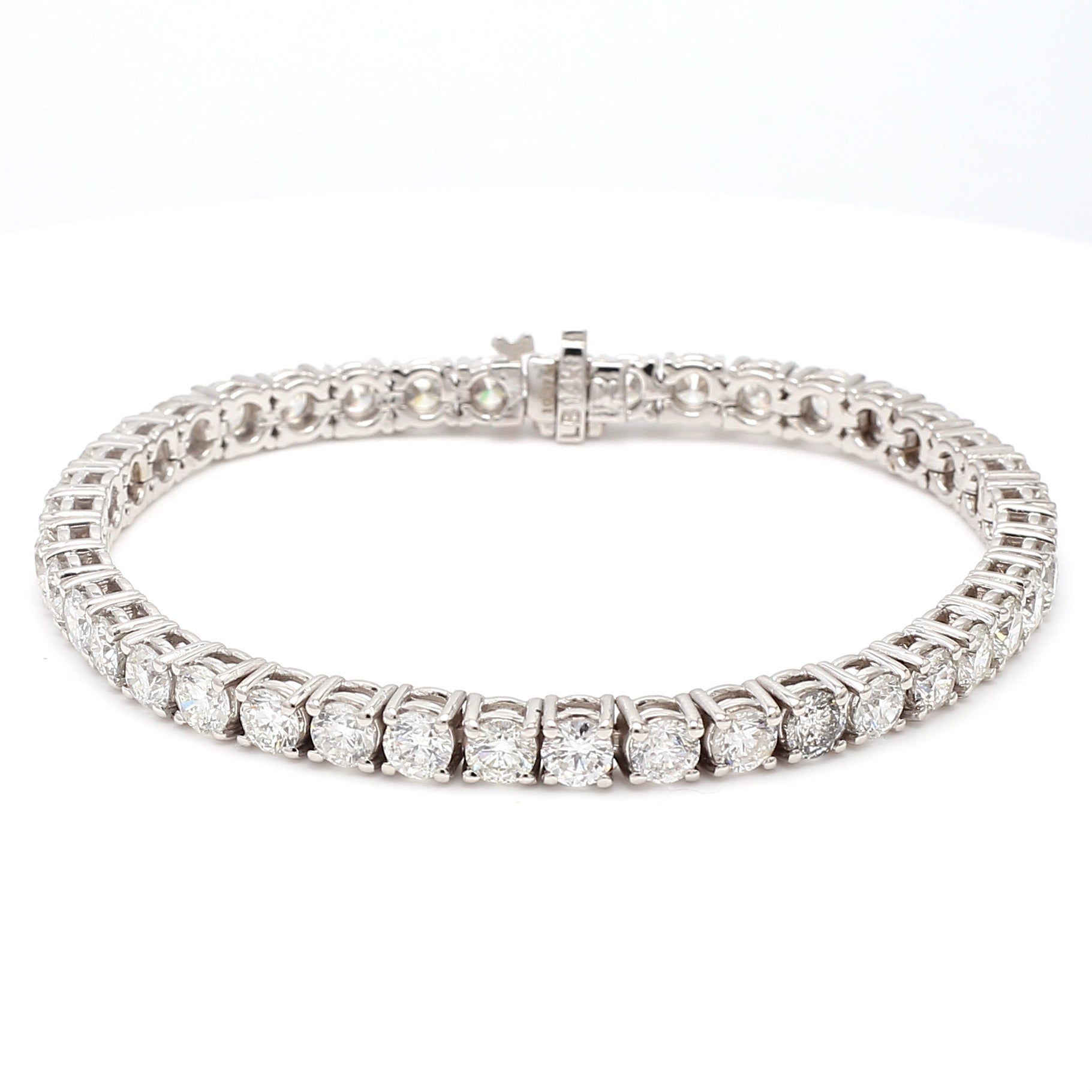 10.57 Carat Round Brilliant F VS1 Diamond 14 Karat White Gold Tennis Bracelet