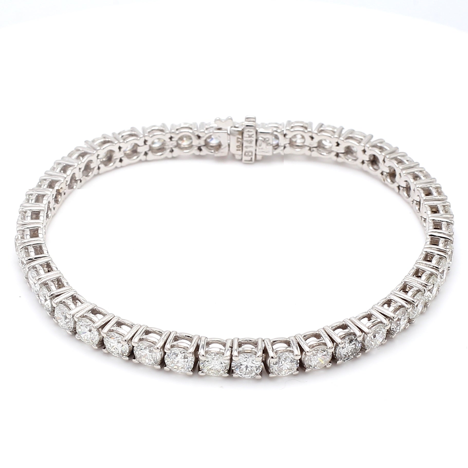 10.57 Carat Round Brilliant F VS1 Diamond 14 Karat White Gold Tennis Bracelet
