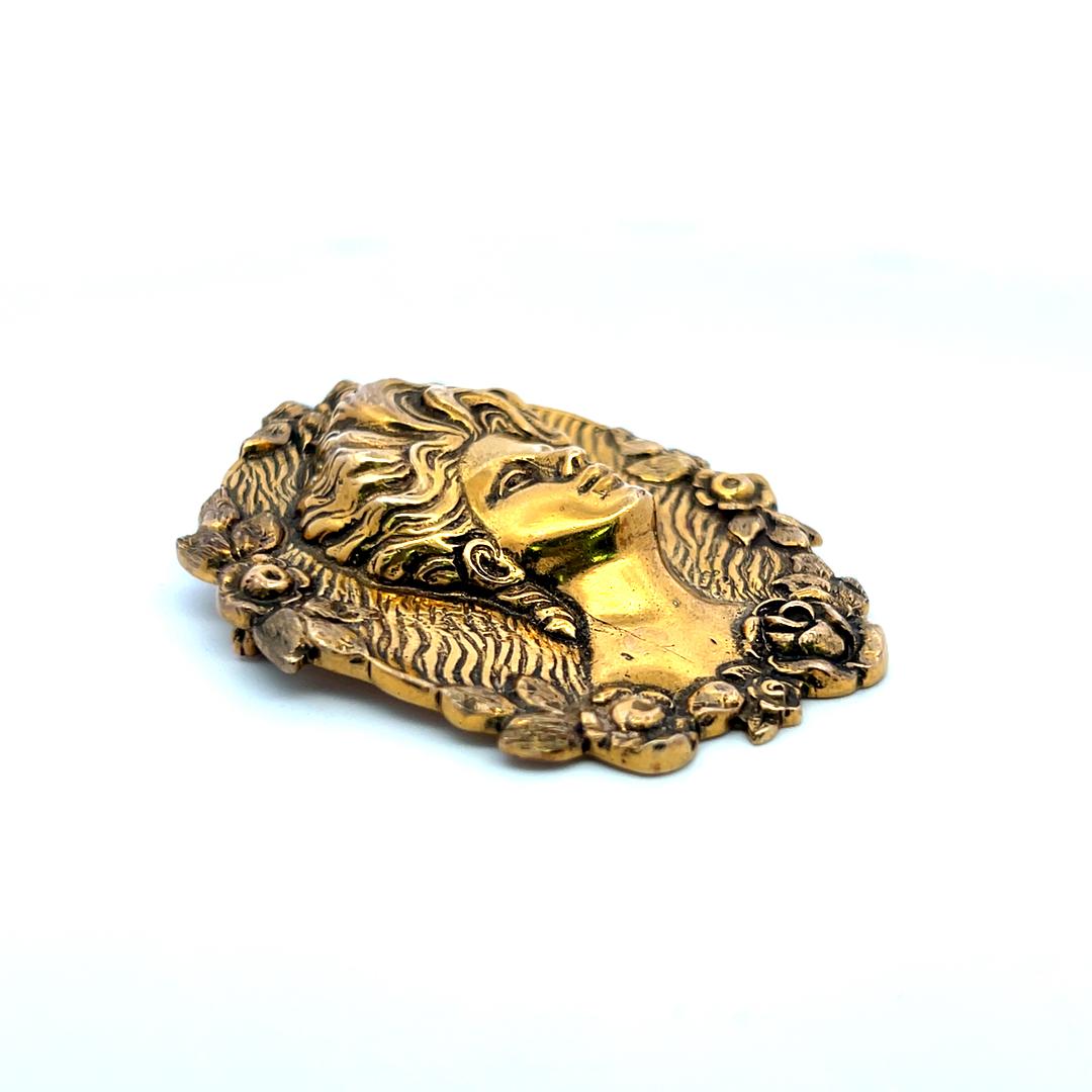 Antique 14K Yellow Gold Portrait Floral motif Pin Brooch 32.9 Grams