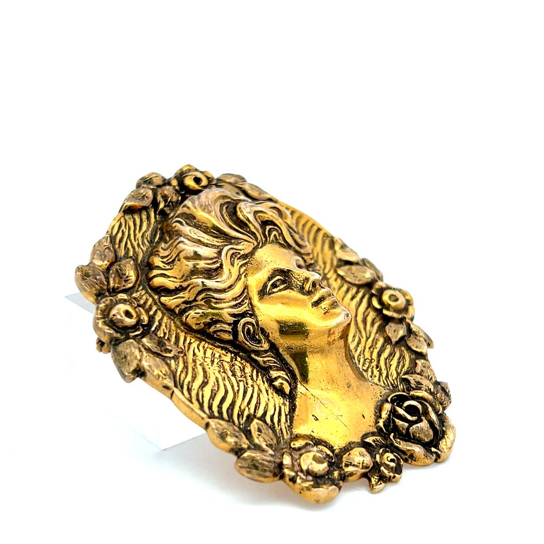 Antique 14K Yellow Gold Portrait Floral motif Pin Brooch 32.9 Grams