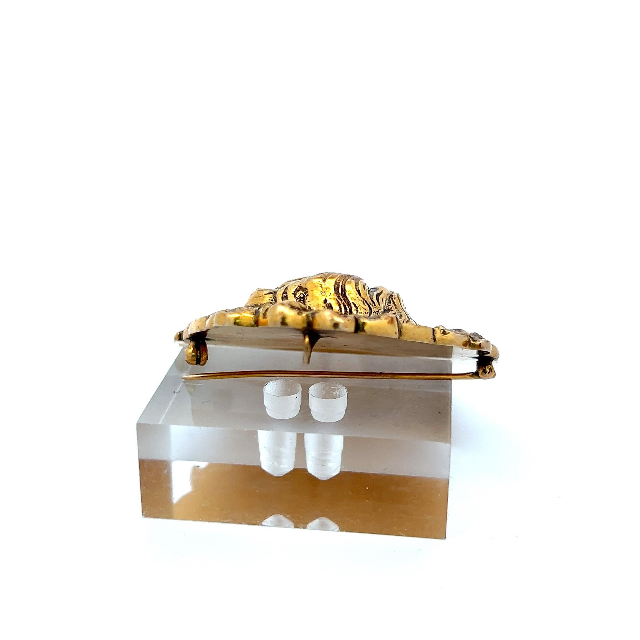 Antique 14K Yellow Gold Portrait Floral motif Pin Brooch 32.9 Grams