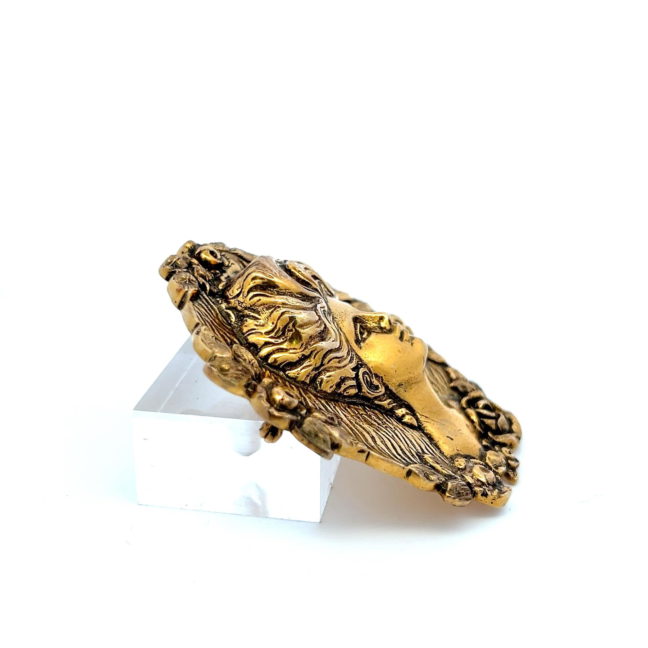 Antique 14K Yellow Gold Portrait Floral motif Pin Brooch 32.9 Grams