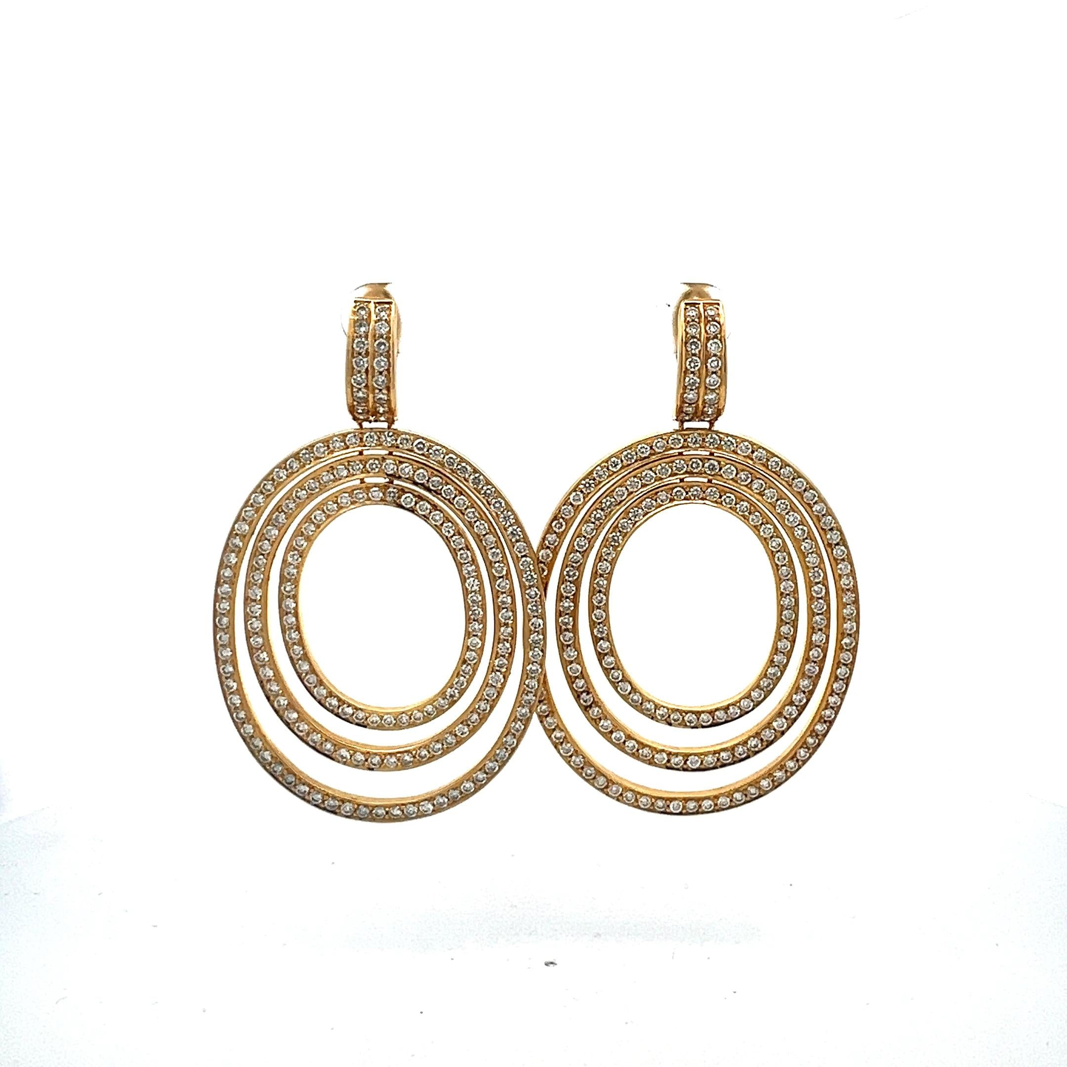 4.00ct G VS2 Diamond Multi-Oval Dangle Earrings in 18K Yellow Gold