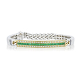 0.85 Carat Emerald 0.65 Carat White Diamond 18 Karat Yellow Gold Bangle Bracelet