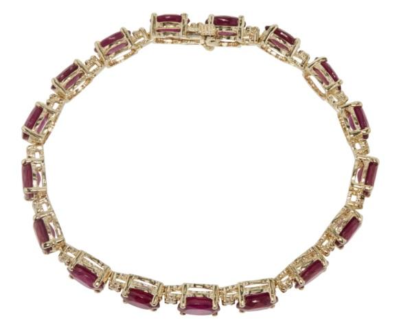 17.50ct Oval Ruby & 0.45ct Diamond Tennis Bracelet in 14K Yellow Gold