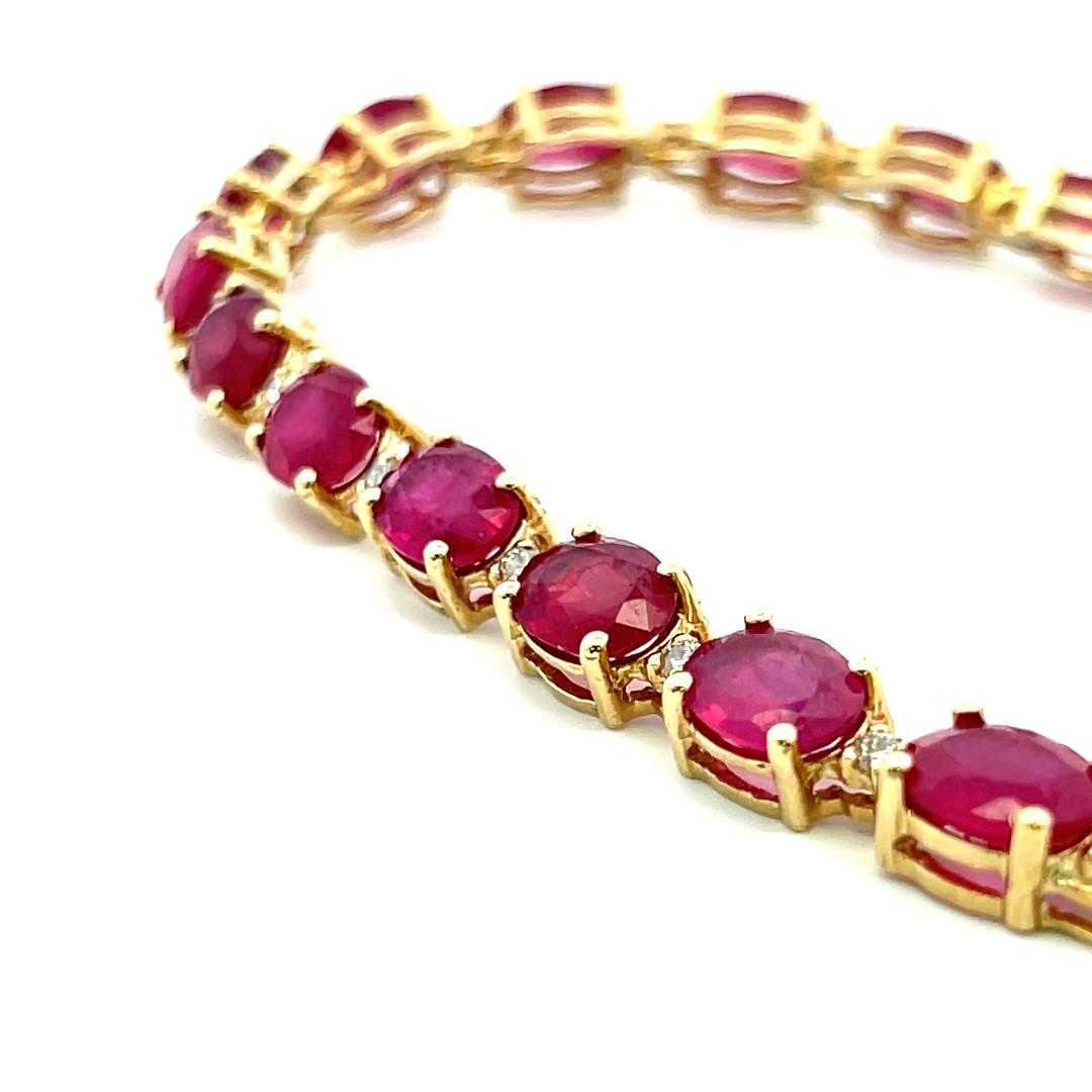 17.50ct Oval Ruby & 0.45ct Diamond Tennis Bracelet in 14K Yellow Gold