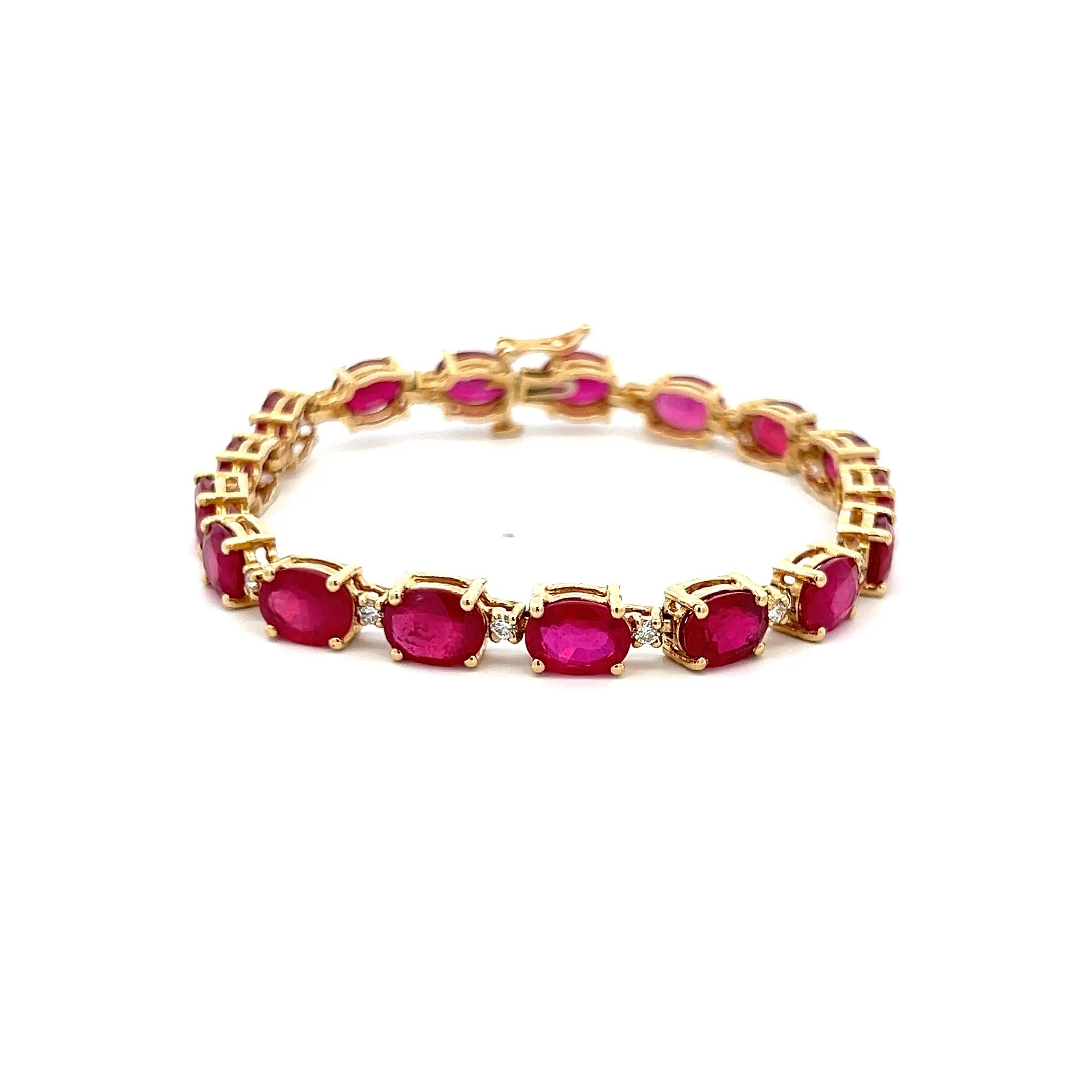 17.50ct Oval Ruby & 0.45ct Diamond Tennis Bracelet in 14K Yellow Gold