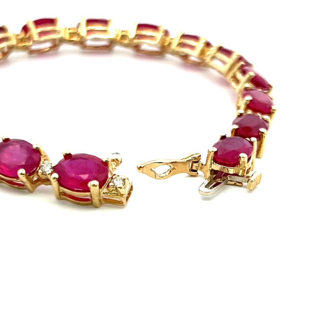 17.50ct Oval Ruby & 0.45ct Diamond Tennis Bracelet in 14K Yellow Gold