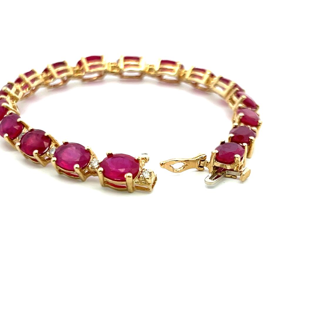 17.50ct Oval Ruby & 0.45ct Diamond Tennis Bracelet in 14K Yellow Gold