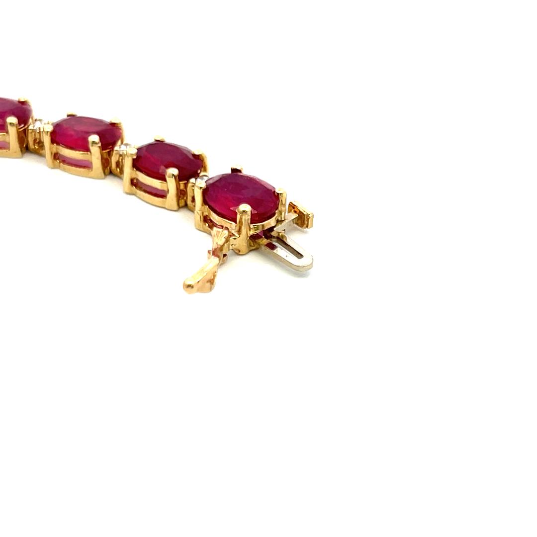 17.50ct Oval Ruby & 0.45ct Diamond Tennis Bracelet in 14K Yellow Gold