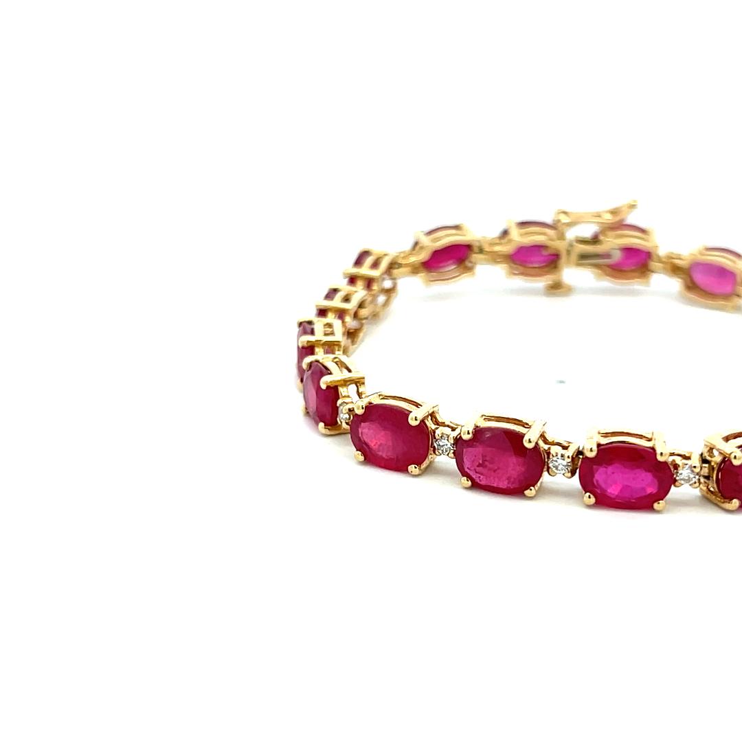 17.50ct Oval Ruby & 0.45ct Diamond Tennis Bracelet in 14K Yellow Gold
