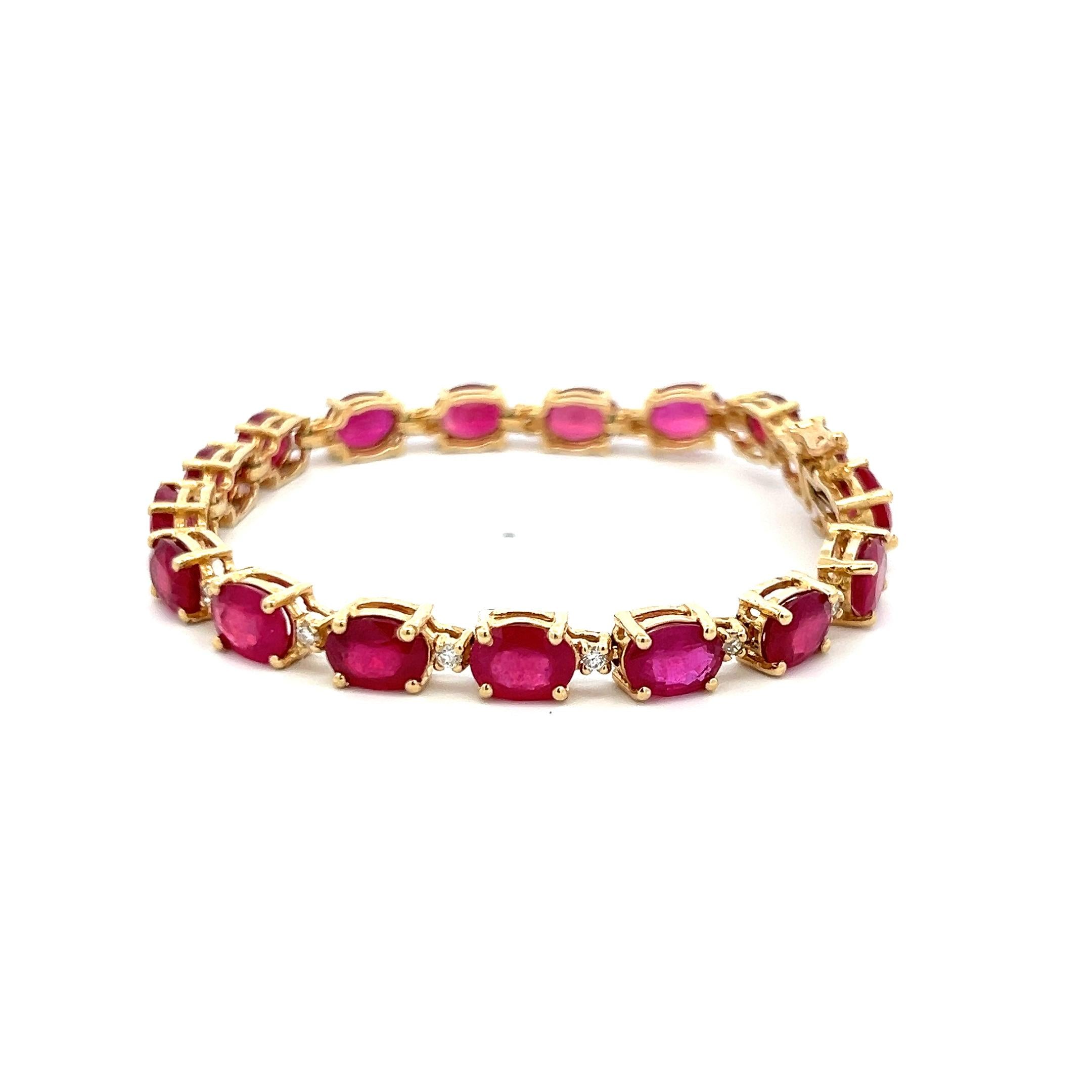 17.50ct Oval Ruby & 0.45ct Diamond Tennis Bracelet in 14K Yellow Gold