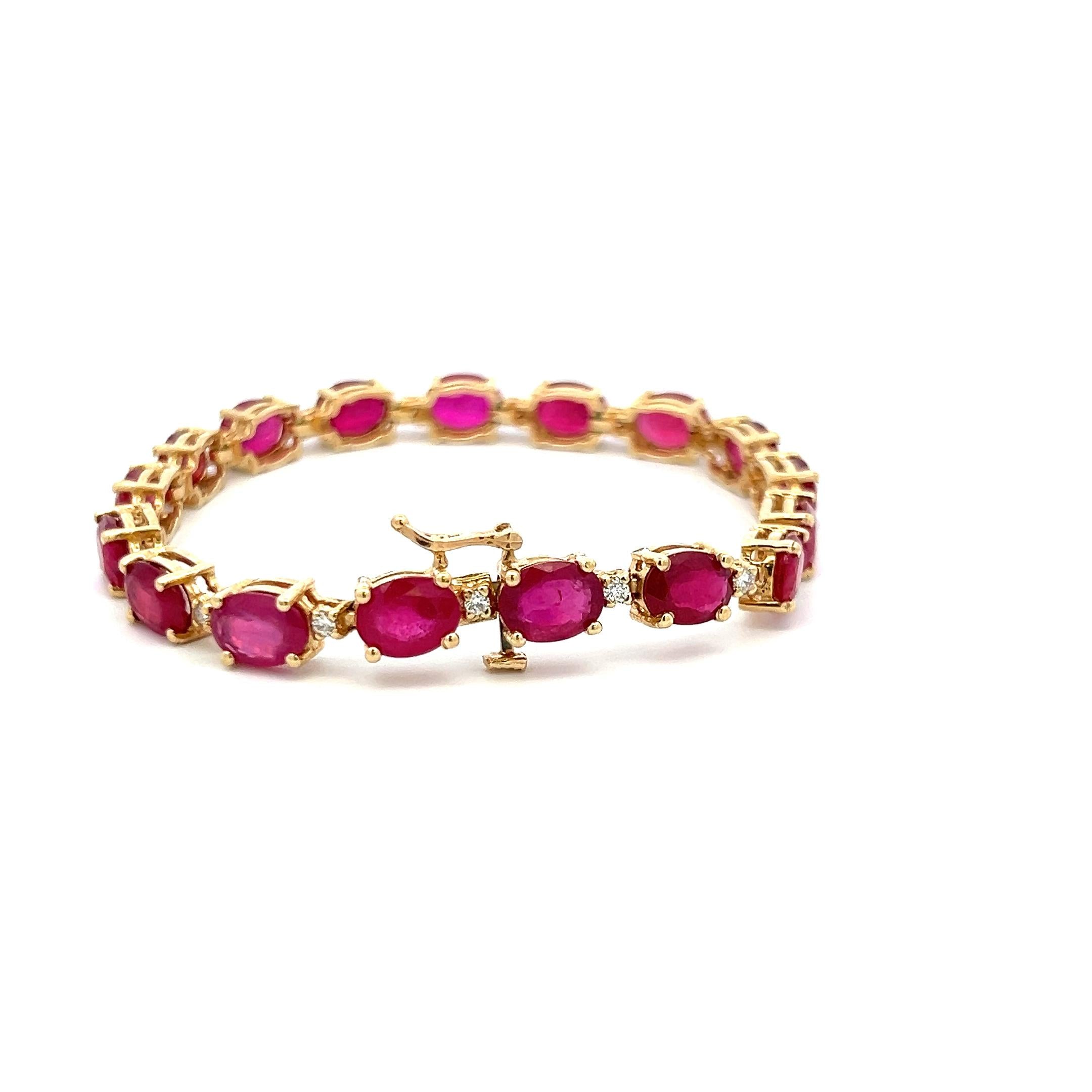 17.50ct Oval Ruby & 0.45ct Diamond Tennis Bracelet in 14K Yellow Gold