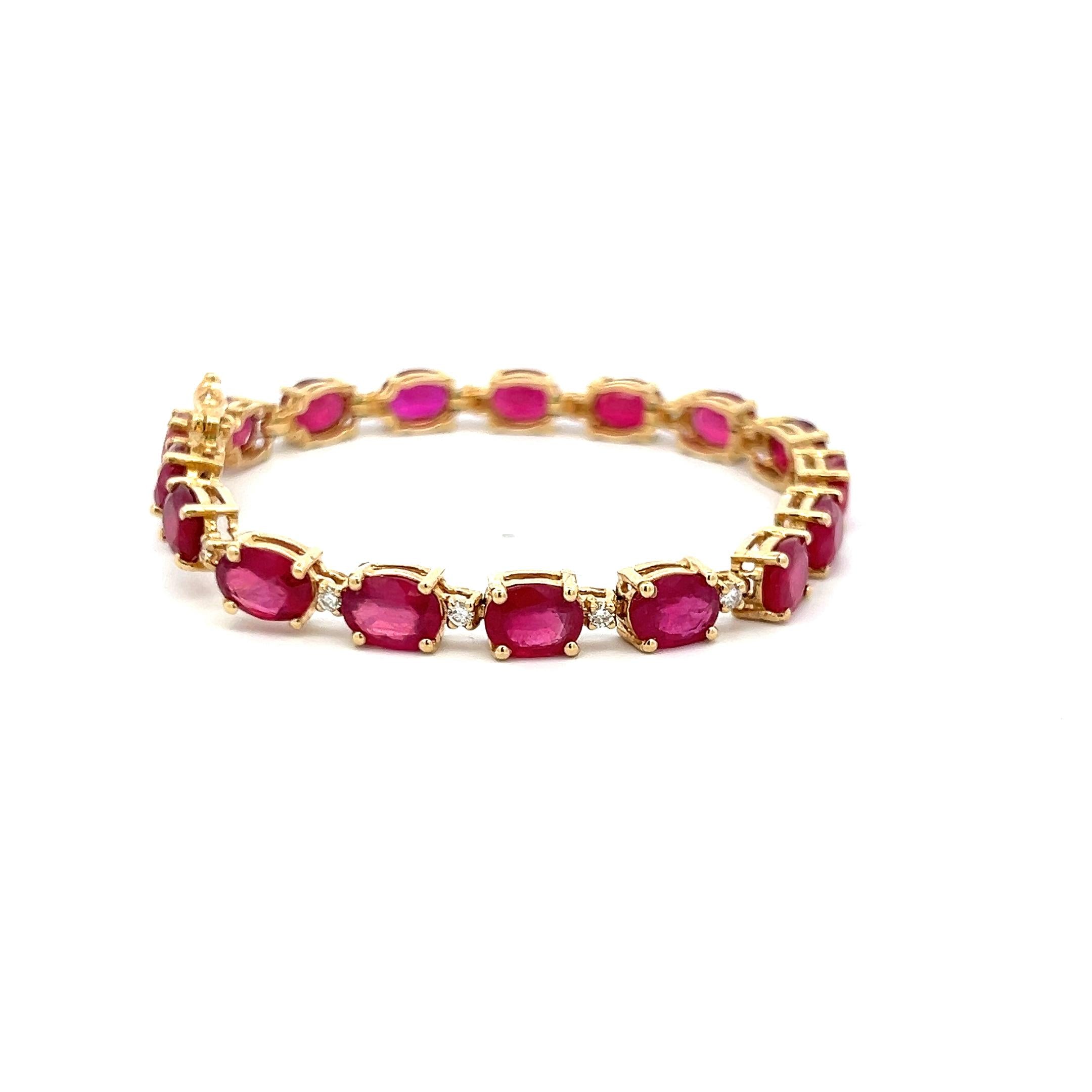 17.50ct Oval Ruby & 0.45ct Diamond Tennis Bracelet in 14K Yellow Gold