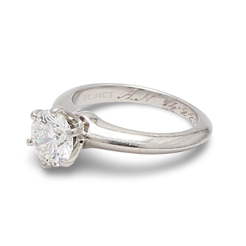 Tiffany and Co 1.04 Carat Round Brilliant Diamond Platinum Engagement Ring
