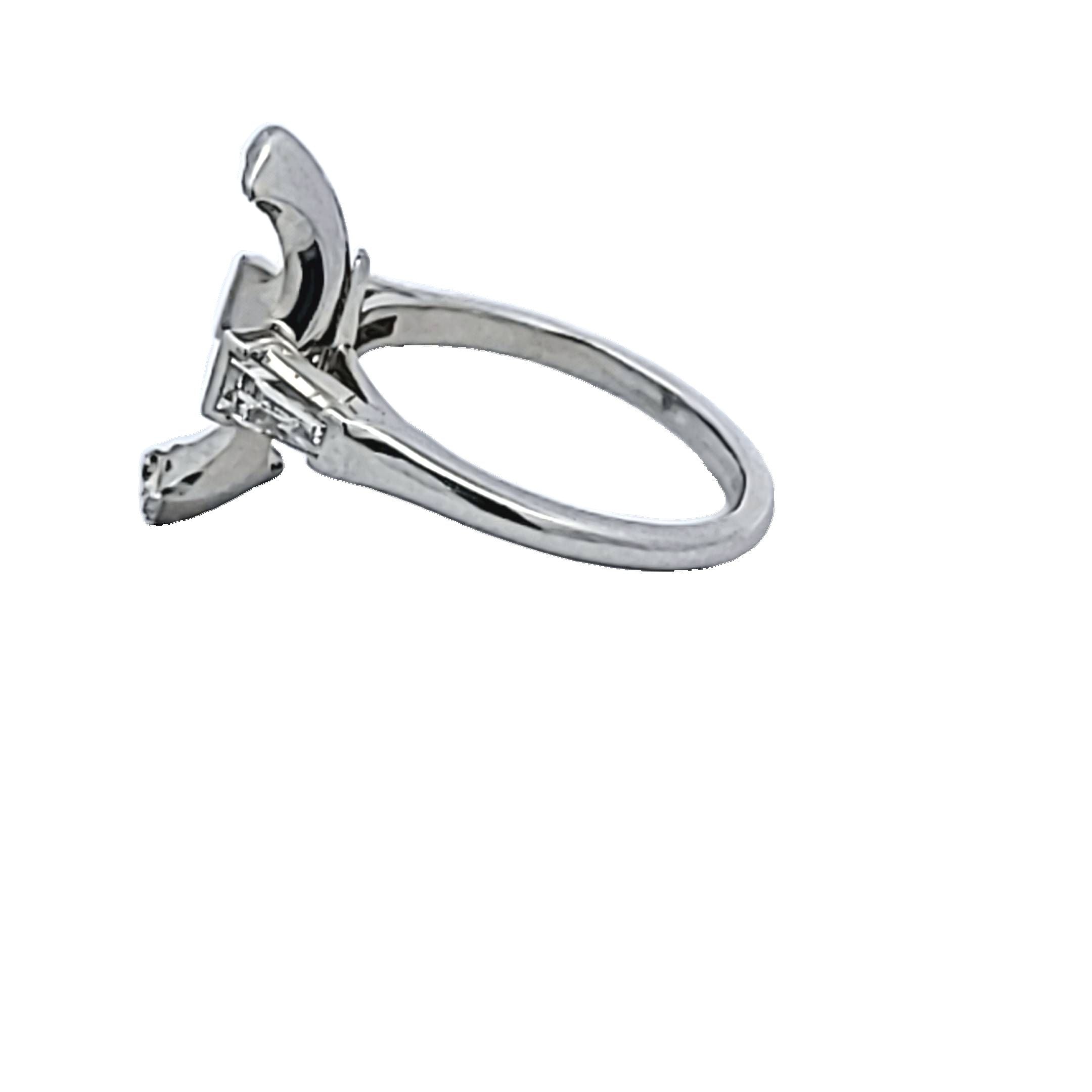 0.48 Carat Tapered Baguette Shape F VS1 Diamond Platinum Semi Mount Ring
