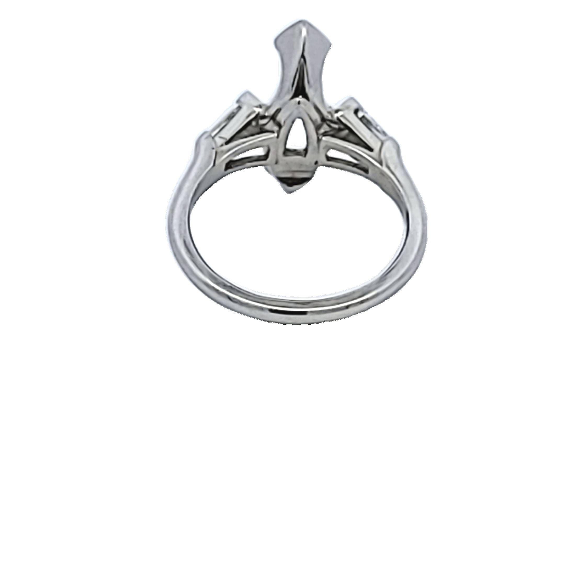 0.48 Carat Tapered Baguette Shape F VS1 Diamond Platinum Semi Mount Ring