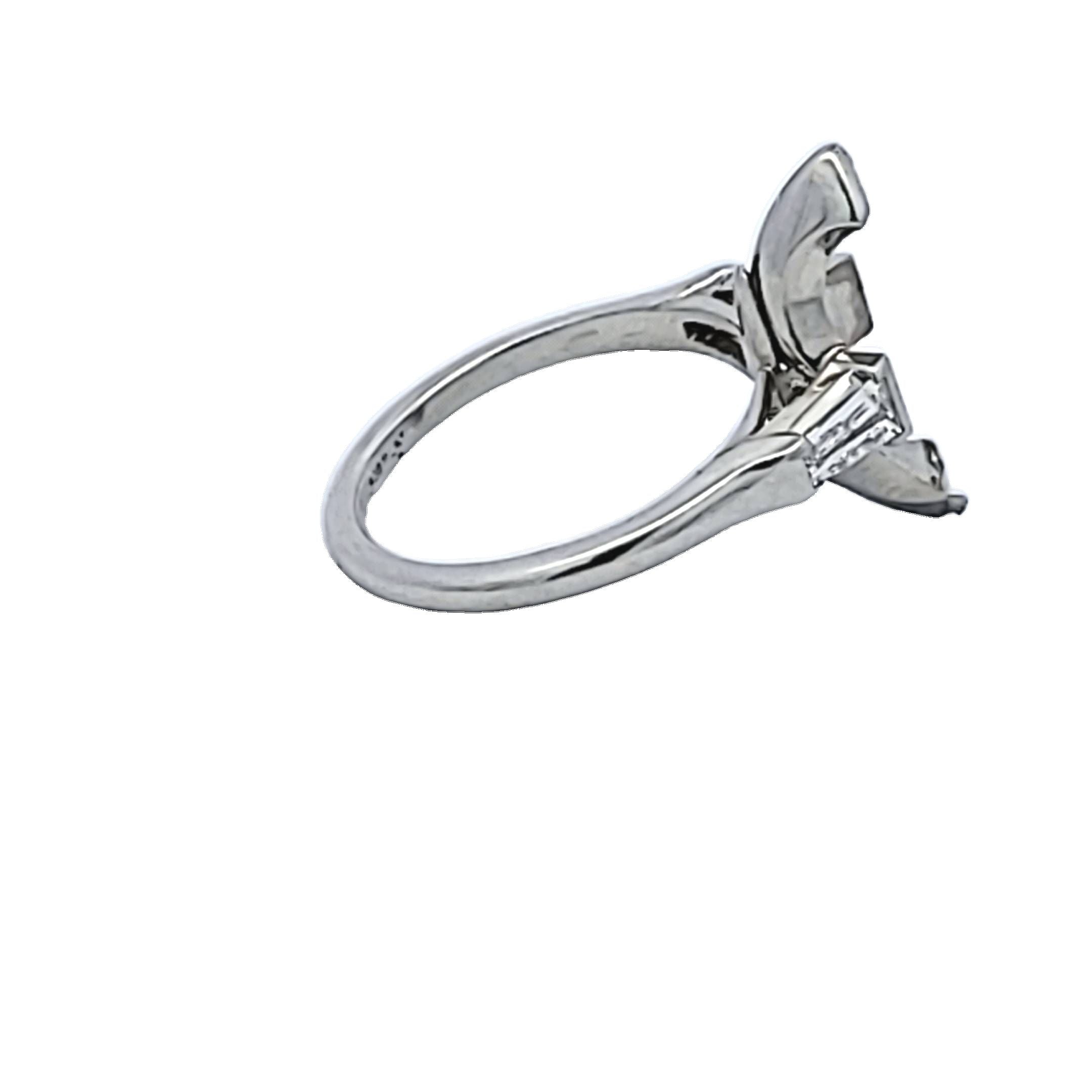 0.48 Carat Tapered Baguette Shape F VS1 Diamond Platinum Semi Mount Ring
