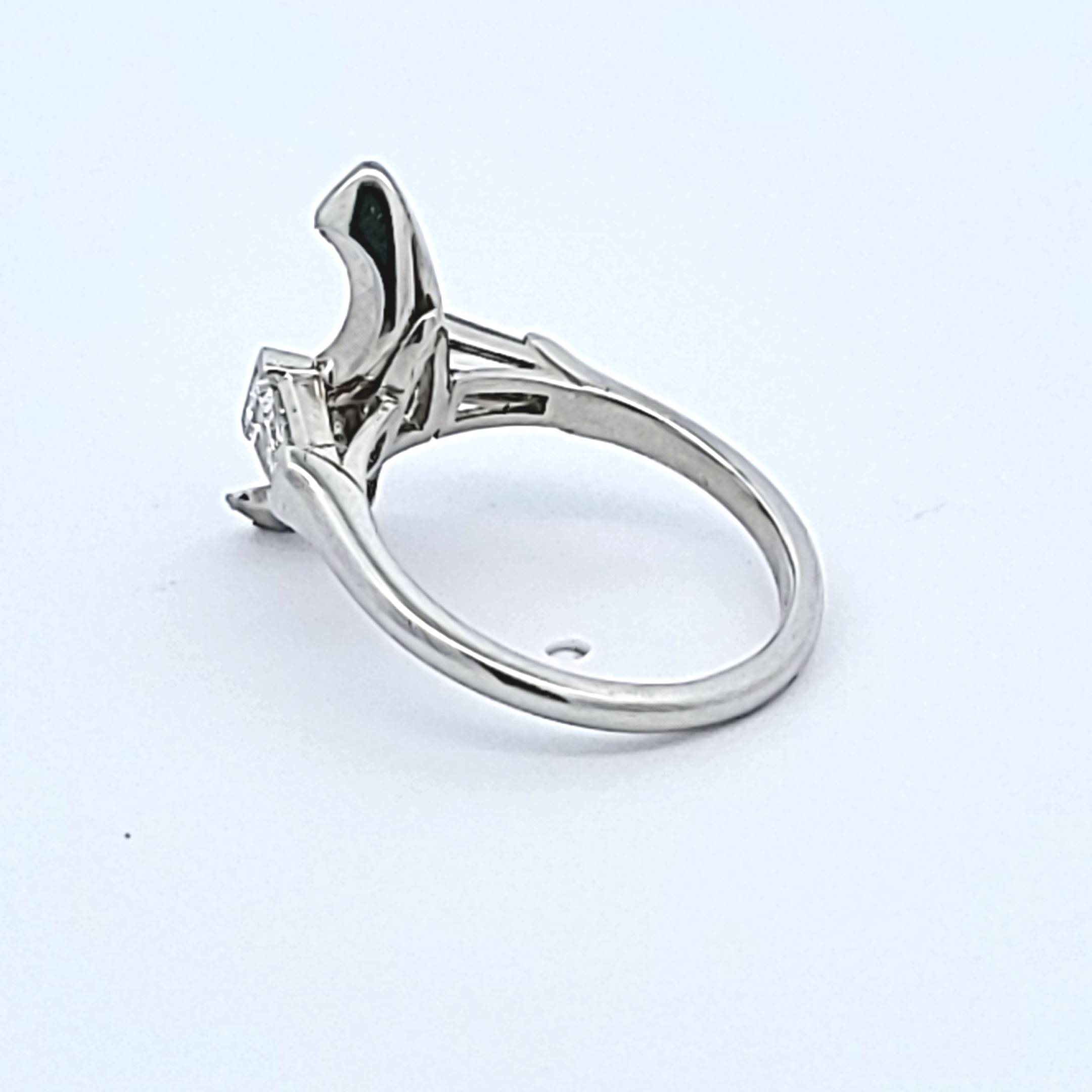 0.48 Carat Tapered Baguette Shape F VS1 Diamond Platinum Semi Mount Ring