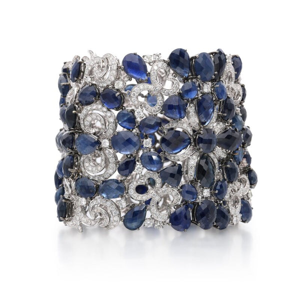 133.50 Carat Mixed Cut Sapphire 14.00 Carat Diamond 18K WG Gemstone Bracelet