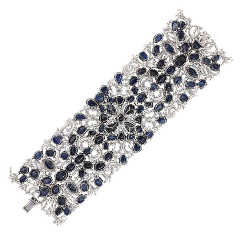 133.50 Carat Mixed Cut Sapphire 14.00 Carat Diamond 18K WG Gemstone Bracelet