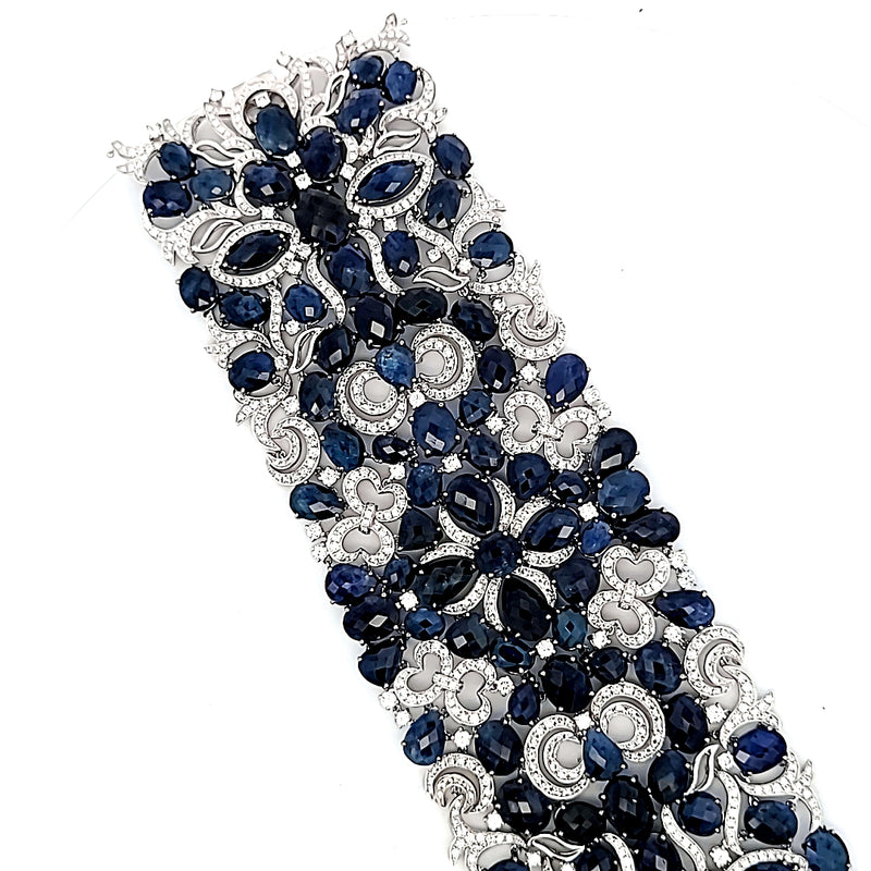 133.50 Carat Mixed Cut Sapphire 14.00 Carat Diamond 18K WG Gemstone Bracelet