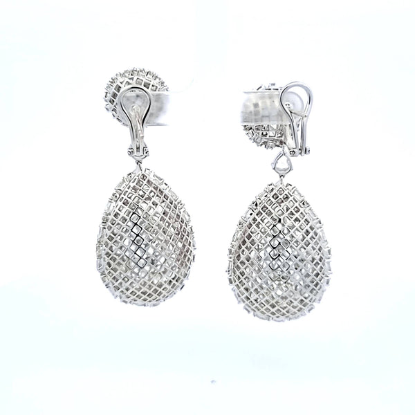 24.20 Carat Pear Shape and Round Brilliant Diamond Platinum Clip On Earrings