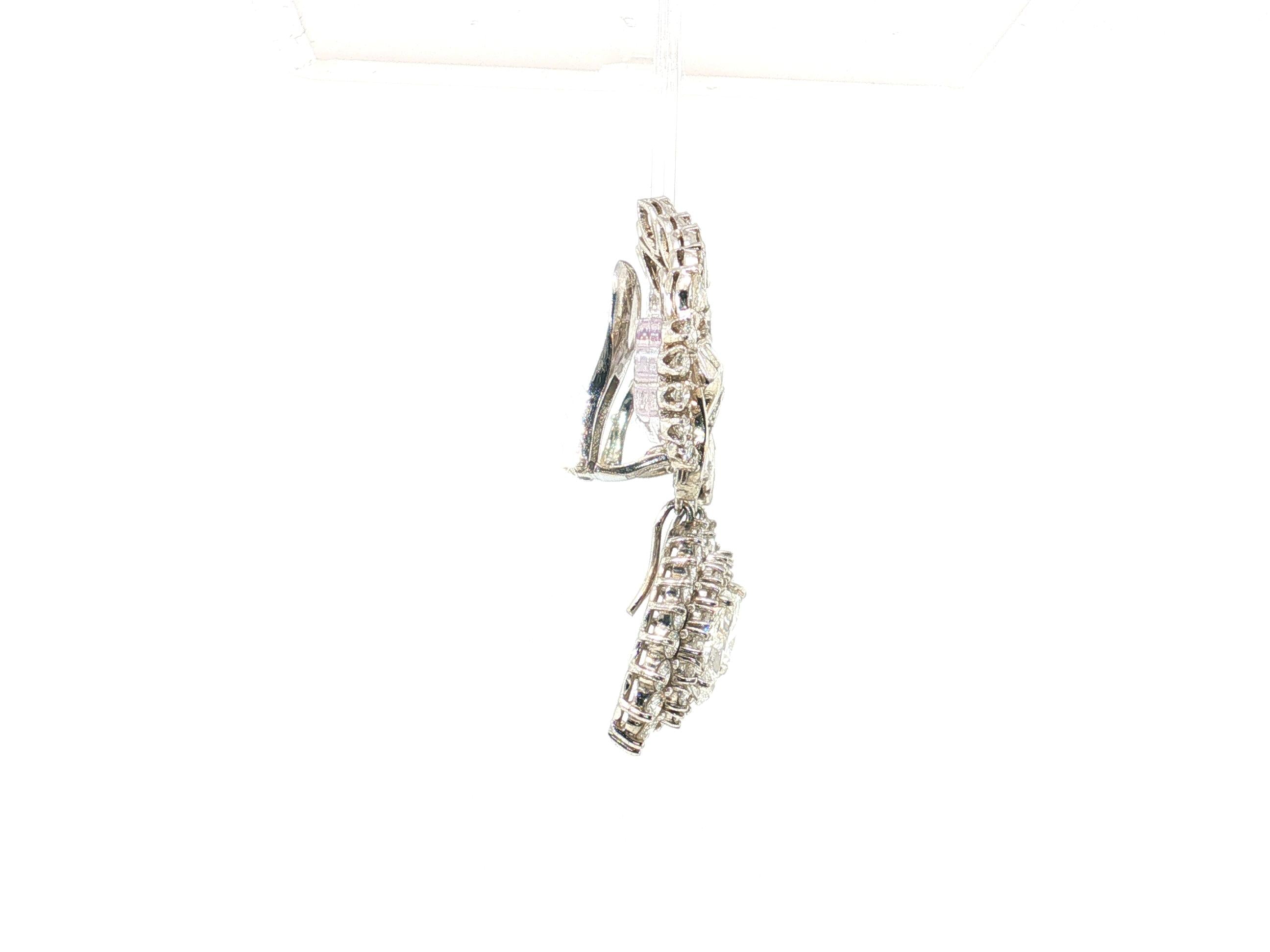 Vintage Platinum Clip-On Dangling Earrings with 8.79 Carat Mixed Diamonds GIA