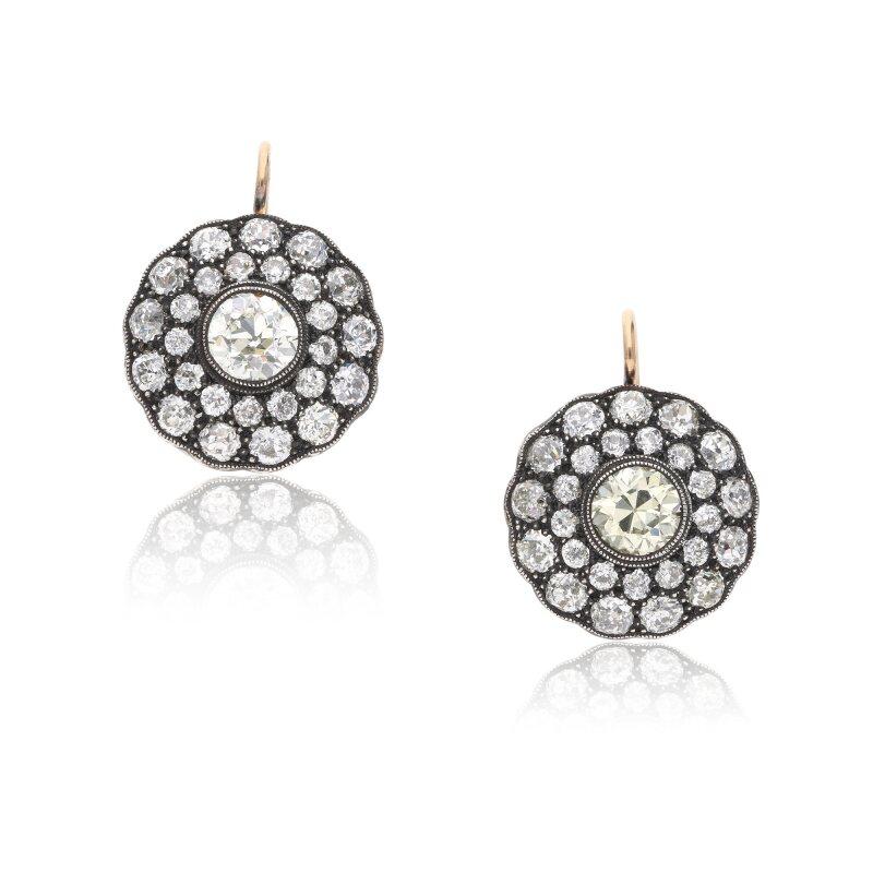 8.52 Carat Old European Cut M–N SI1 Diamond 18K Yellow Gold Antique Hoop Earring