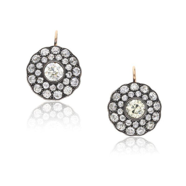 8.52 Carat Old European Cut M–N SI1 Diamond 18K Yellow Gold Antique Hoop Earring