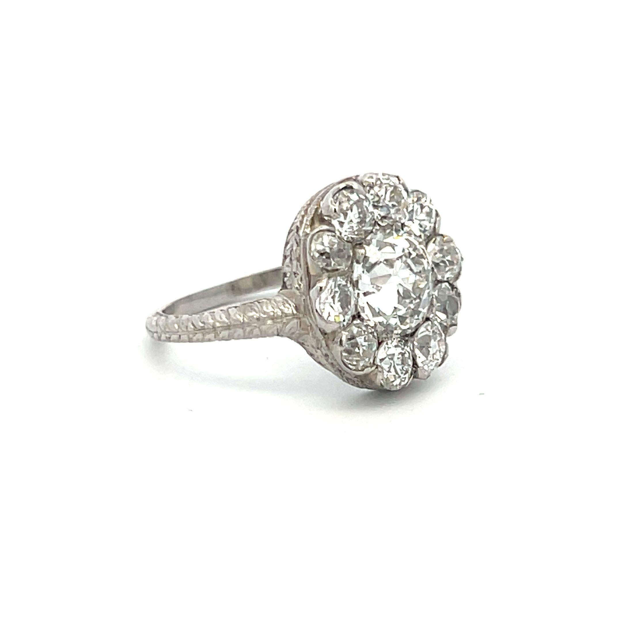 Platinum Edwardian Ring with 3.38 Carat Old European Cut GIA Diamonds Size 6.5