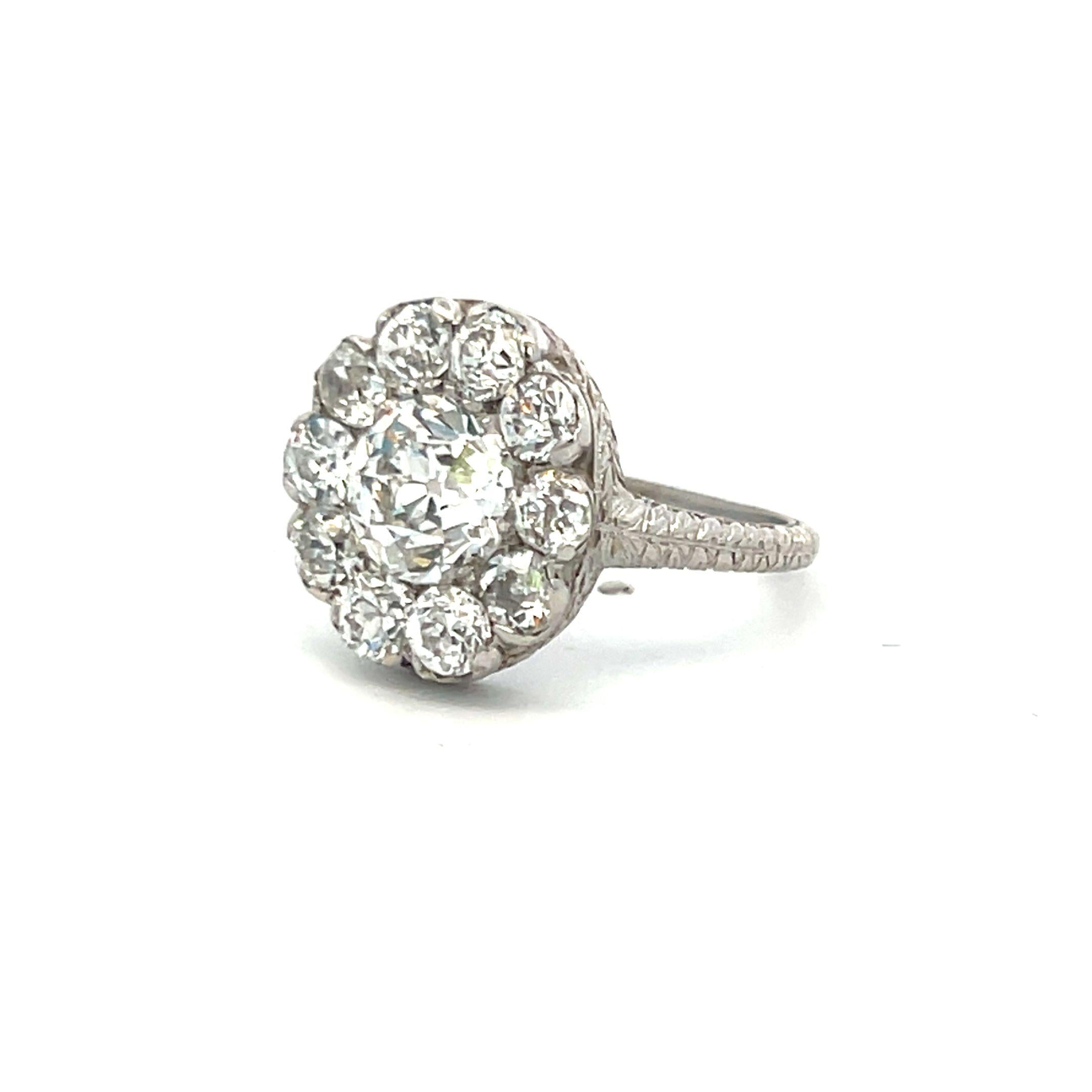 Platinum Edwardian Ring with 3.38 Carat Old European Cut GIA Diamonds Size 6.5