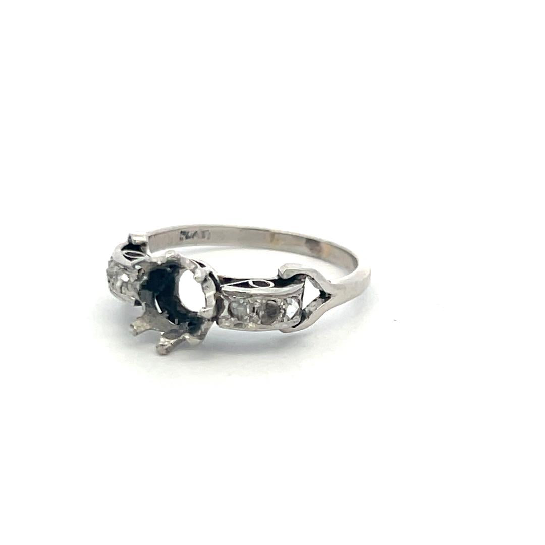 0.20 Carat Old European Cut Diamond Platinum Semi Mount Ring