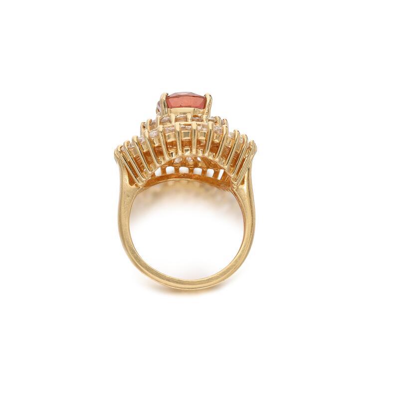 14K YG Cocktail Ring with 3.2ct Tapered Baguette & Round and Tourmaline
