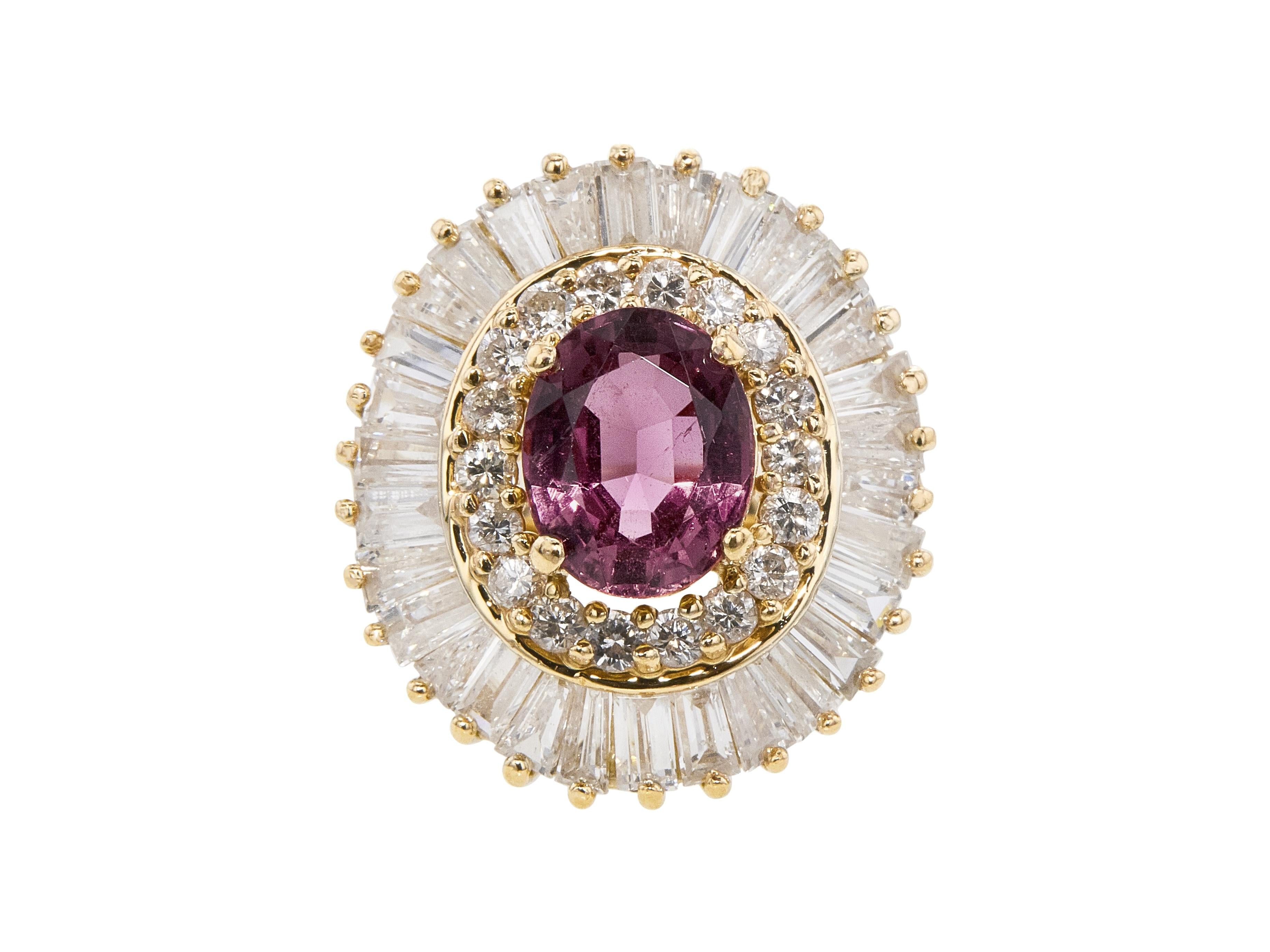 14K YG Cocktail Ring with 3.2ct Tapered Baguette & Round and Tourmaline