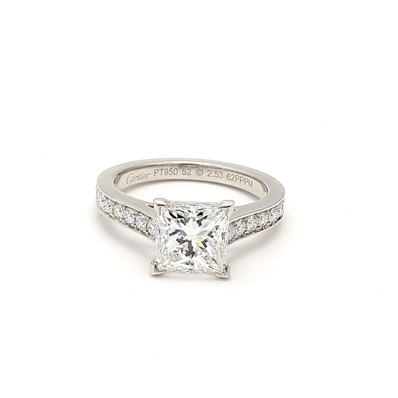 Cartier 2.89 Carat Princess Cut G VS1 Diamond Platinum Engagement Ring