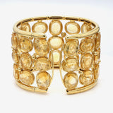 195.00 Carat Citrine 0.42 Carat Round Brilliant Diamond 18K YG Bangle Bracelet