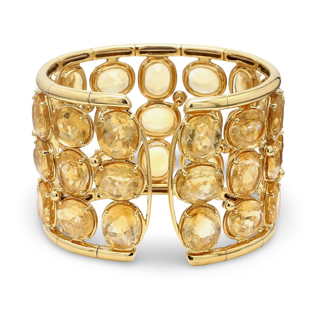 Estate 18K Yelow Gold Bangle Bracelet with 0.42ct Round Diamonds & 195ct Citrine