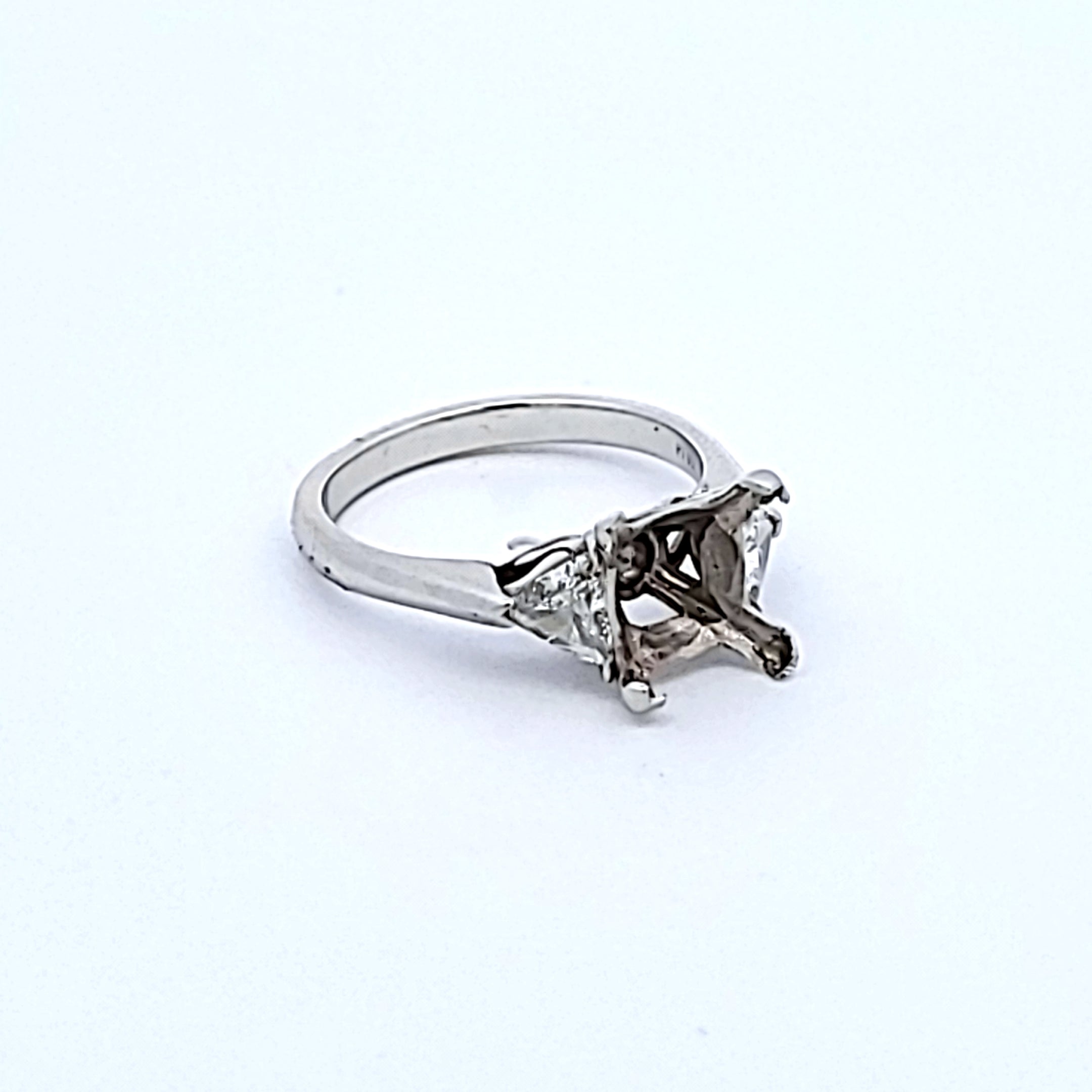 0.70 Carat Triangular Shape H SI1 Diamond Platinum Semi Mount Ring