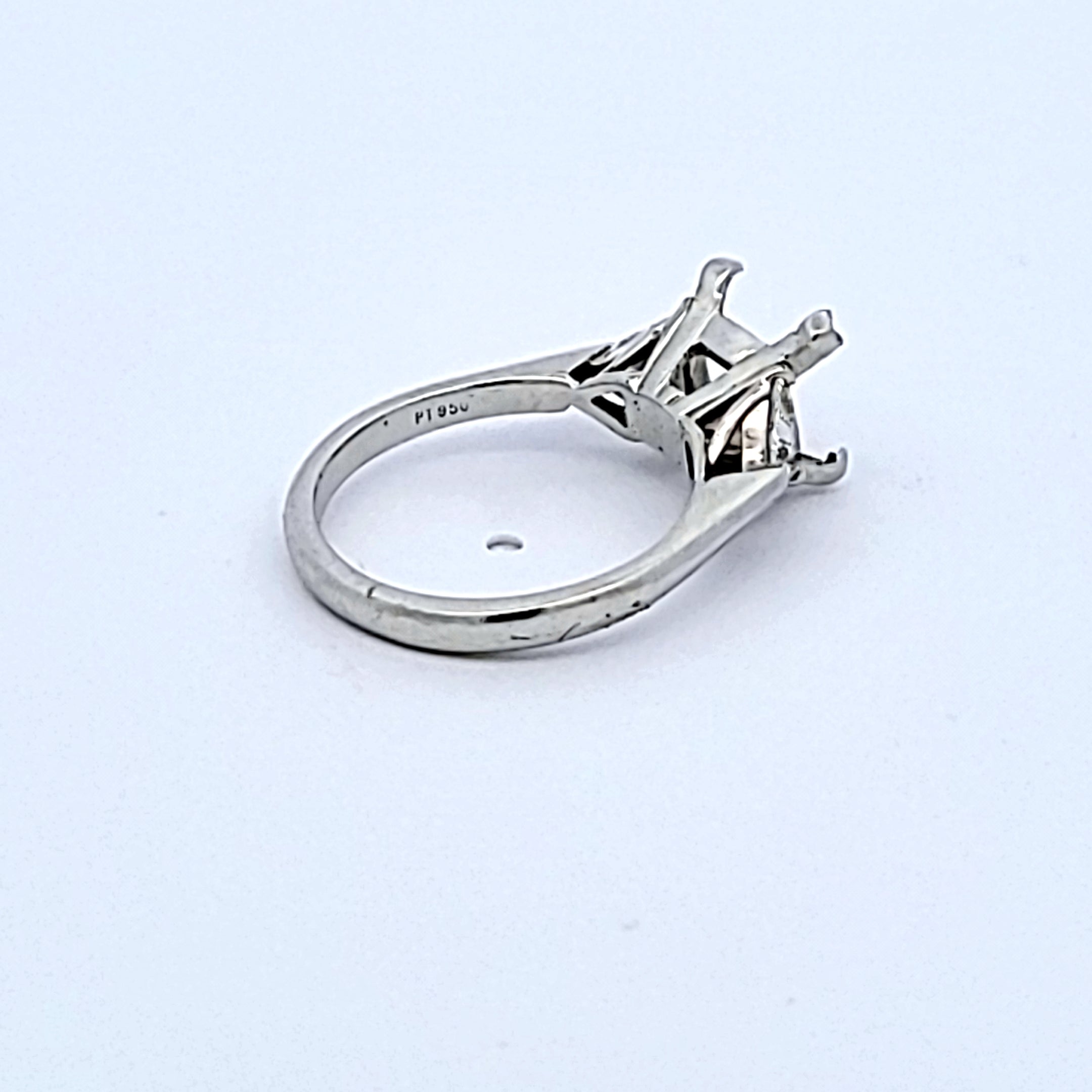 0.70 Carat Triangular Shape H SI1 Diamond Platinum Semi Mount Ring