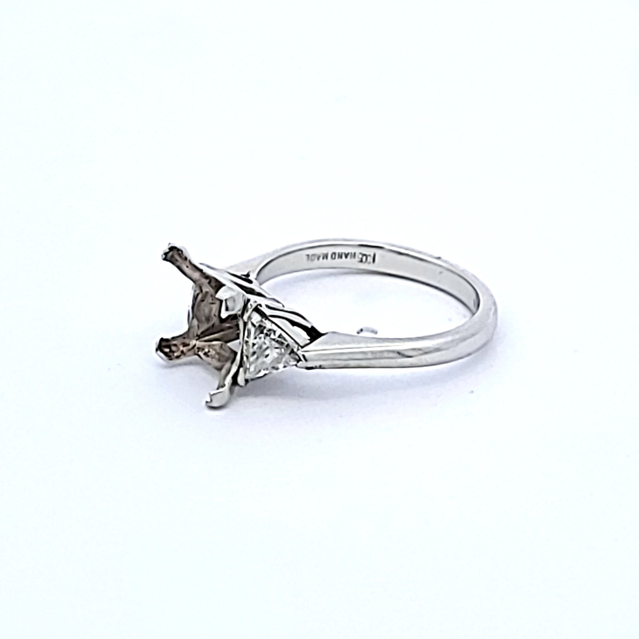 0.70 Carat Triangular Shape H SI1 Diamond Platinum Semi Mount Ring