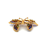 0.31 Carat Diamond 0.35 Carat Multi Color Gems 18 Karat Yellow Gold Pin Brooch