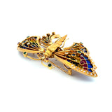 0.31 Carat Diamond 0.35 Carat Multi Color Gems 18 Karat Yellow Gold Pin Brooch