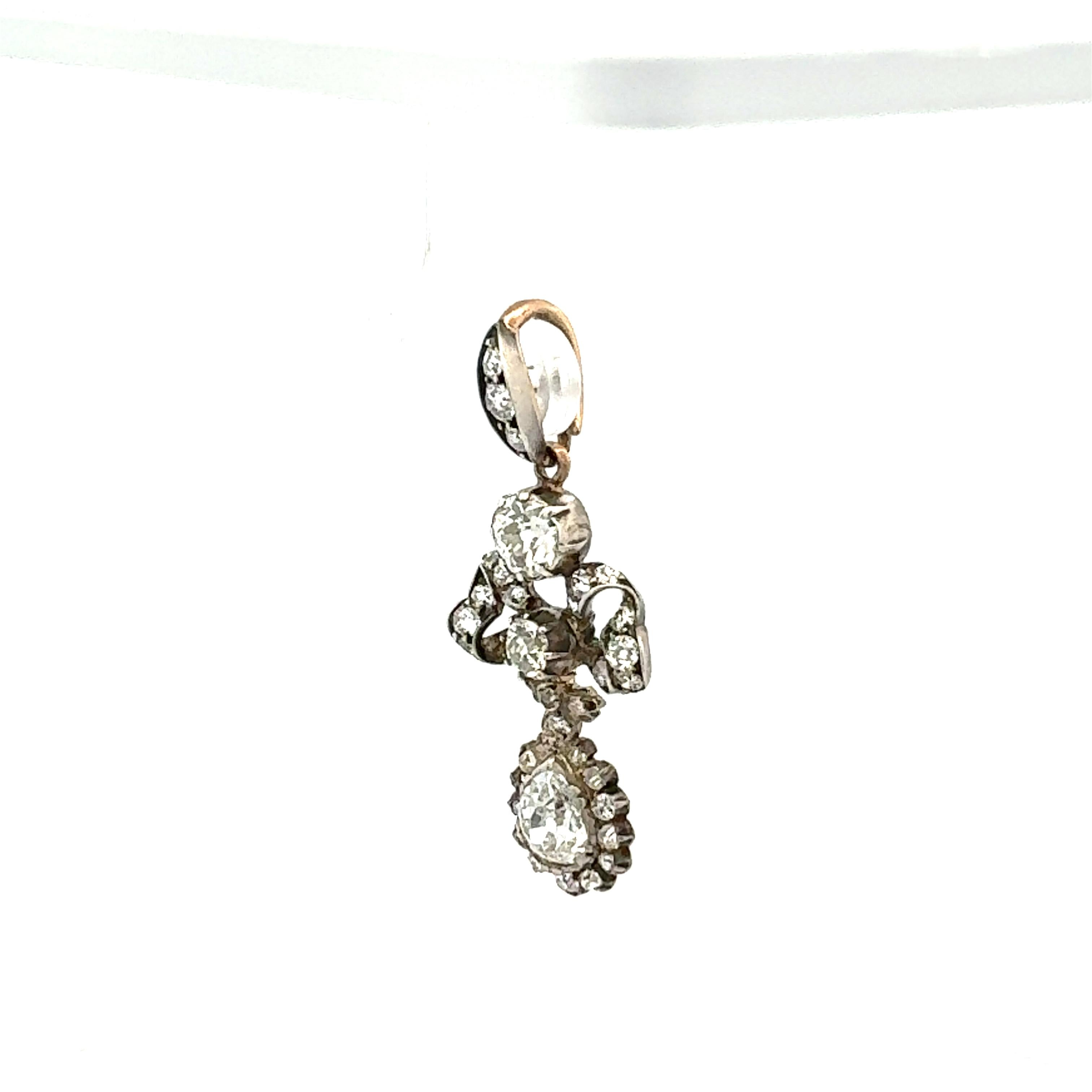 3.80ct Old European & Pear Diamond Platinum and 18K Gold Antique Pendant