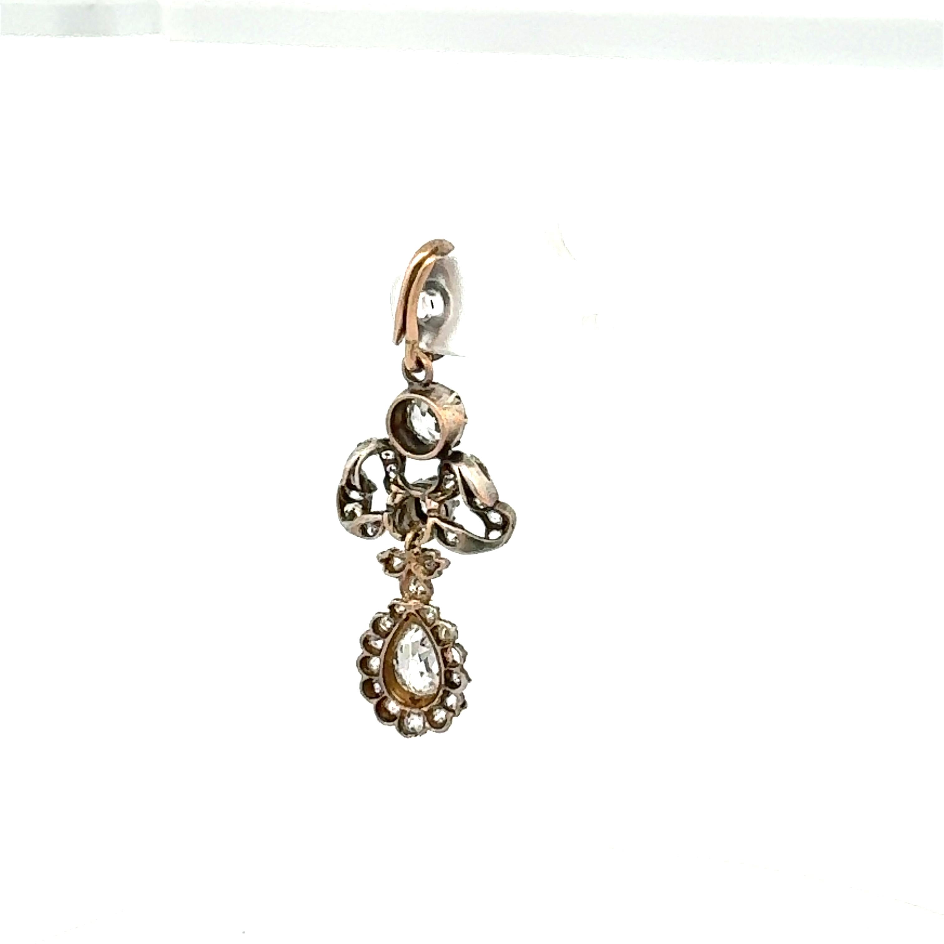 3.80ct Old European & Pear Diamond Platinum and 18K Gold Antique Pendant